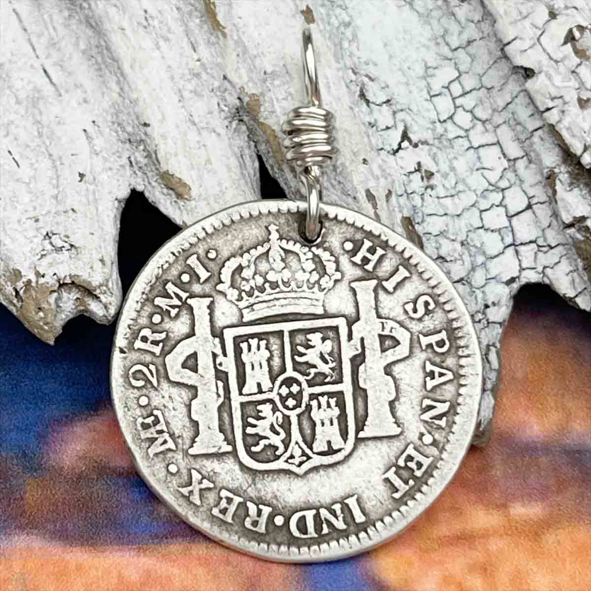 Pirate Chic Silver 2 Reale Spanish Portrait Dollar Dated 1782 - the Legendary &quot;Piece of Eight&quot; Pendant