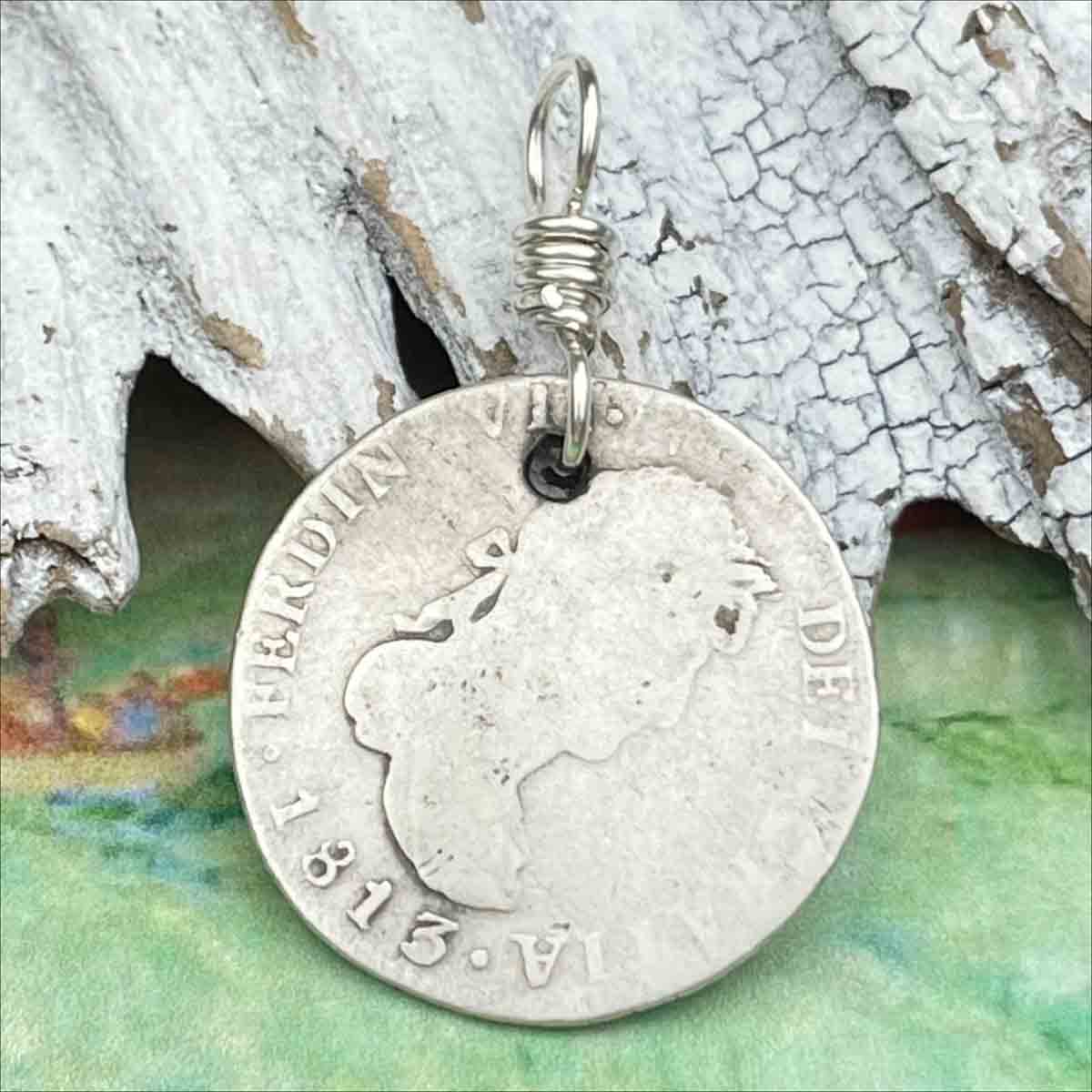 Pirate Chic Silver 2 Reale Spanish Portrait Dollar Dated 1813 - the Legendary &quot;Piece of Eight&quot; Pendant