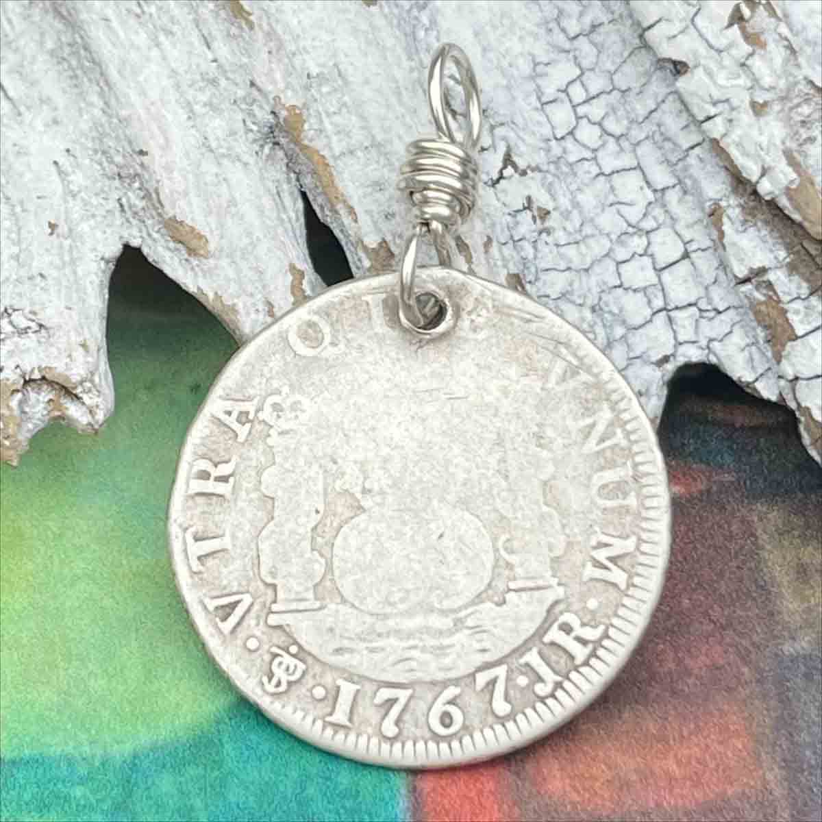 Pirate Chic Silver 2 Reale Spanish Pillar Dollar Dated 1767 - the Legendary &quot;Piece of Eight&quot; Pendant