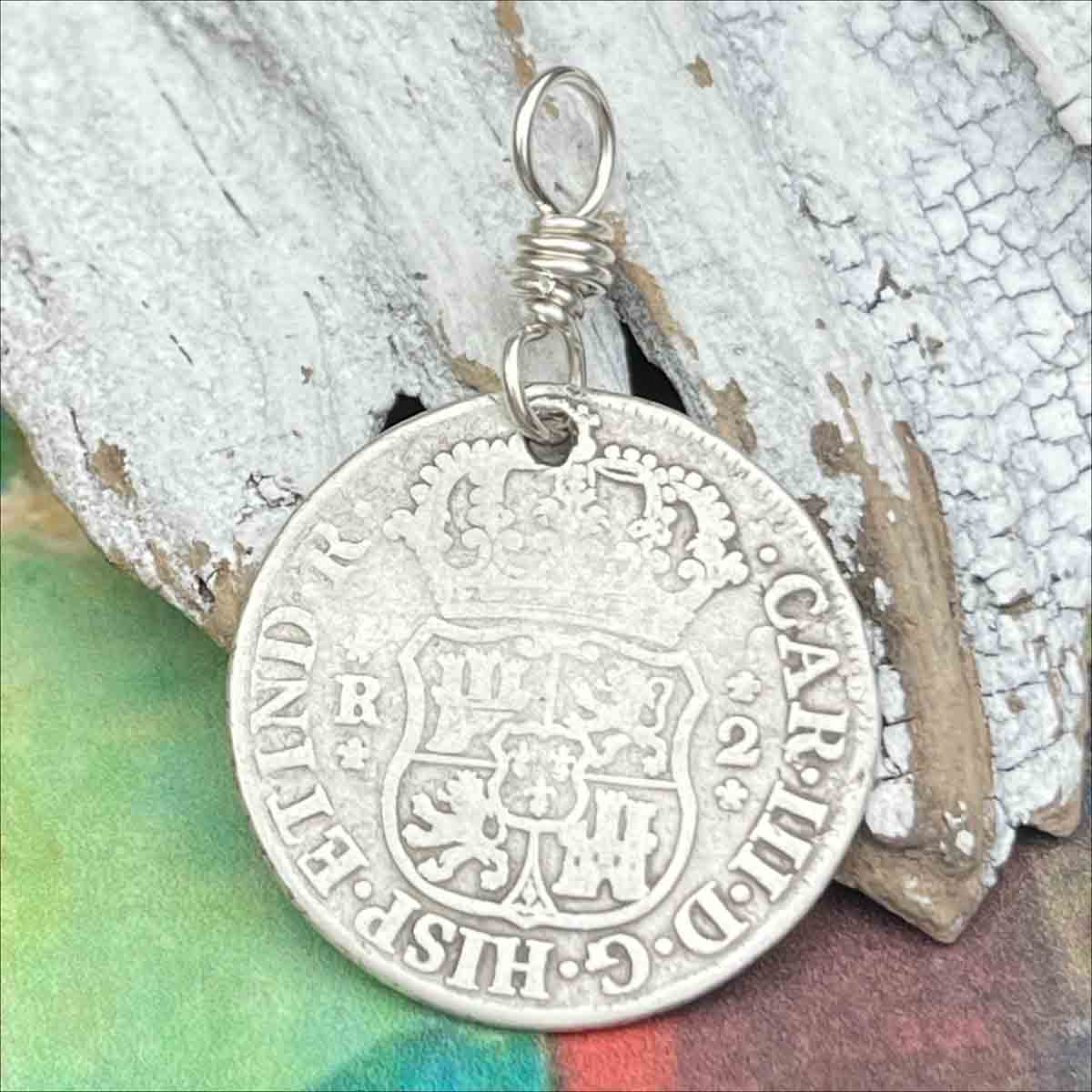 Pirate Chic Silver 2 Reale Spanish Pillar Dollar Dated 1767 - the Legendary &quot;Piece of Eight&quot; Pendant