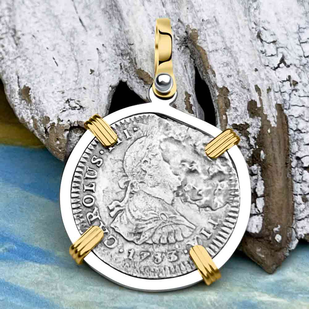 El Cazador Shipwreck 1783 1 Reale 14K Gold &amp; Sterling Silver Treasure Coin Pendant