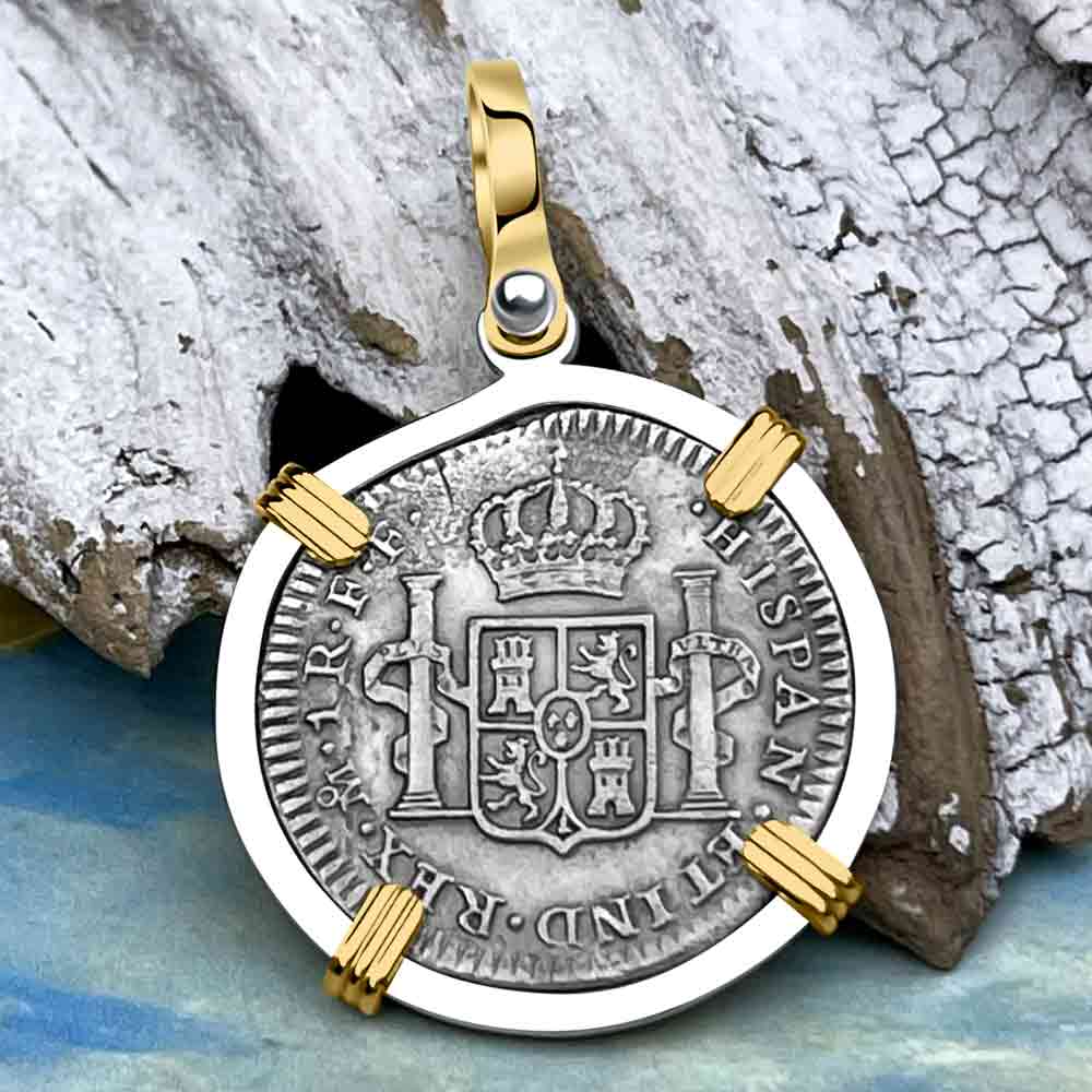 El Cazador Shipwreck 1783 1 Reale 14K Gold &amp; Sterling Silver Treasure Coin Pendant