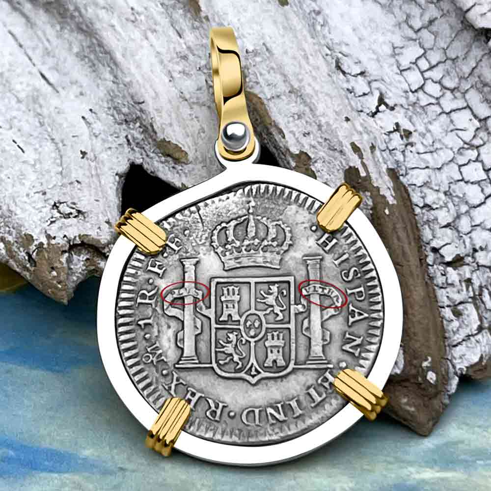 El Cazador Shipwreck 1783 1 Reale 14K Gold &amp; Sterling Silver Treasure Coin Pendant