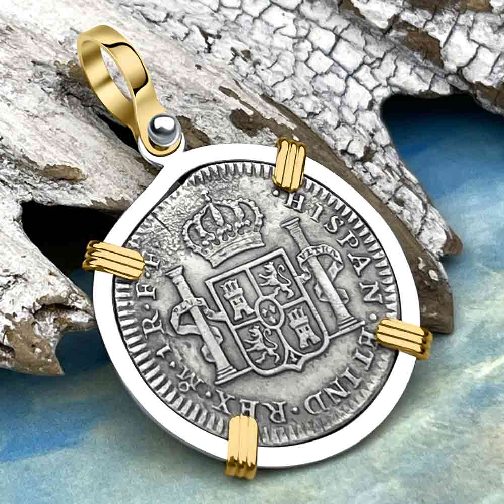 El Cazador Shipwreck 1783 1 Reale 14K Gold &amp; Sterling Silver Treasure Coin Pendant