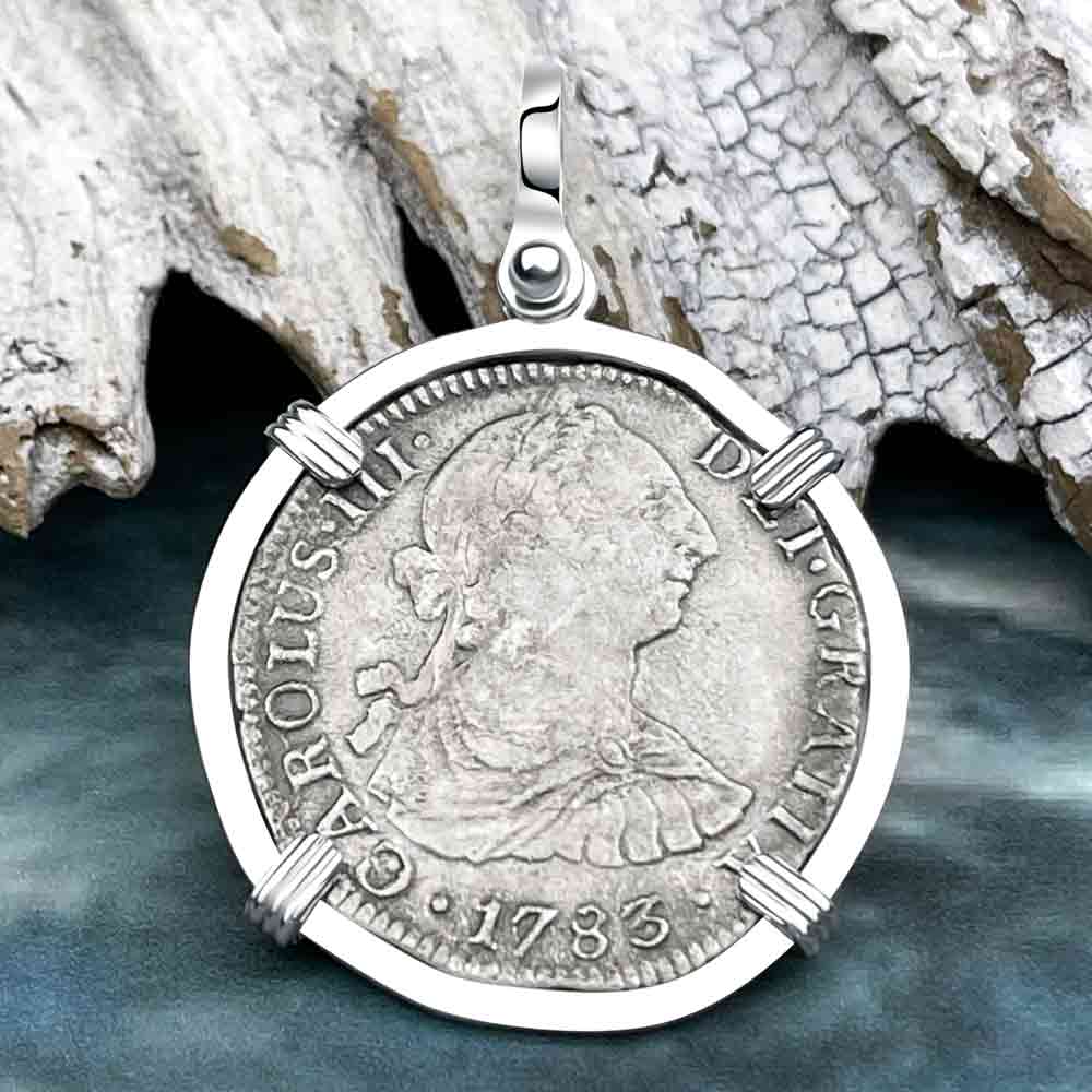 El Cazador Shipwreck 1783 Two Reale &quot;Piece of 8&quot; Silver Treasure Coin Sterling Silver Pendant