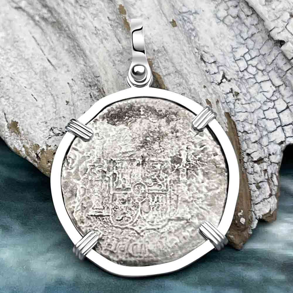 El Cazador Shipwreck 1783 Two Reale &quot;Piece of 8&quot; Silver Treasure Coin Sterling Silver Pendant