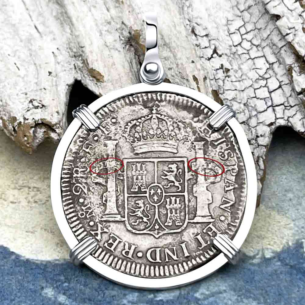 El Cazador Shipwreck 1783 Two Reale &quot;Piece of 8&quot; Silver Treasure Coin Sterling Silver Pendant 