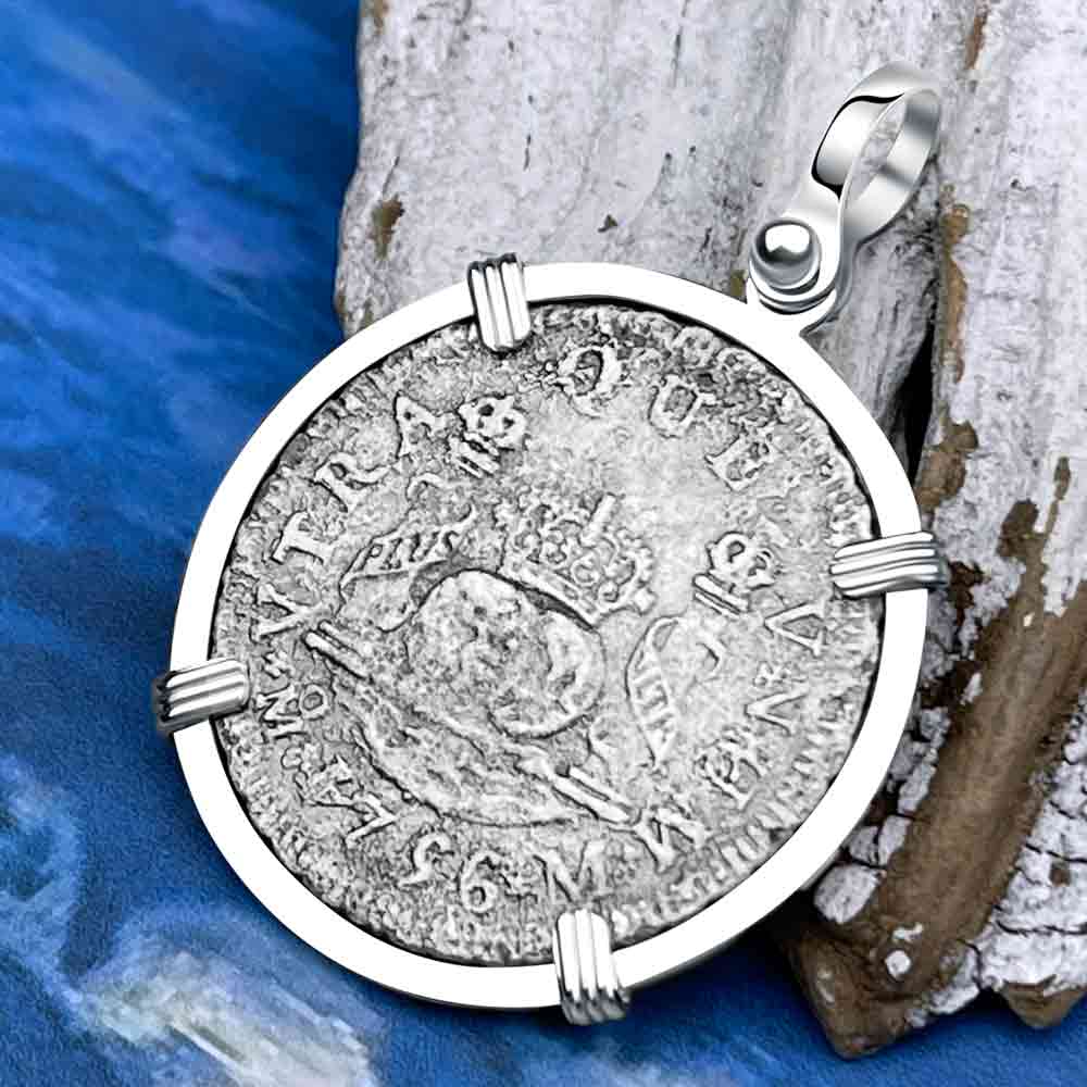 El Cazador Shipwreck Rare 1756 Pillar Dollar 2 Reale Sterling Silver Treasure Coin Pendant