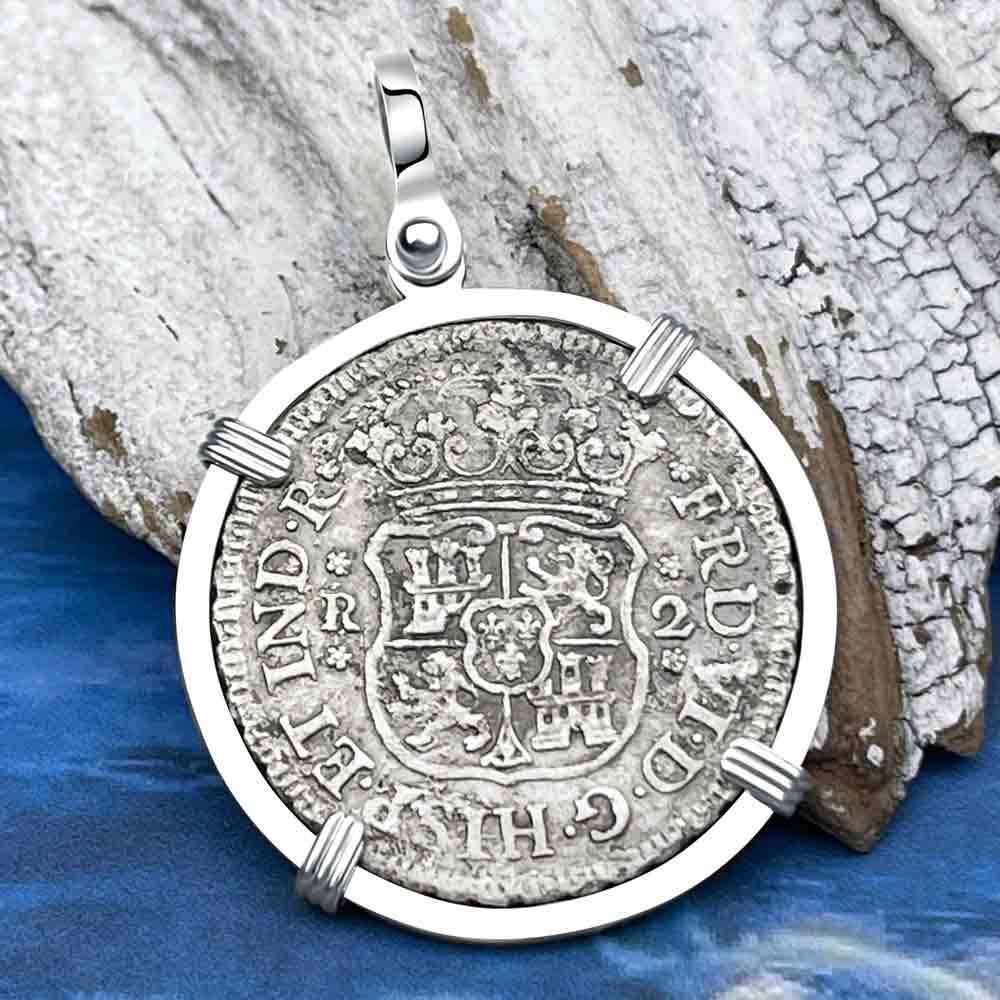 El Cazador Shipwreck Rare 1756 Pillar Dollar 2 Reale Sterling Silver Treasure Coin Pendant