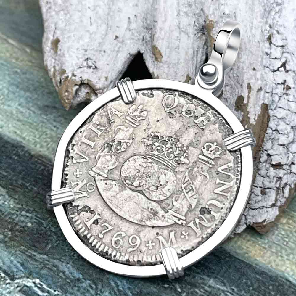 El Cazador Shipwreck Rare 1769 Pillar Dollar 2 Reale Sterling Silver Treasure Coin Pendant