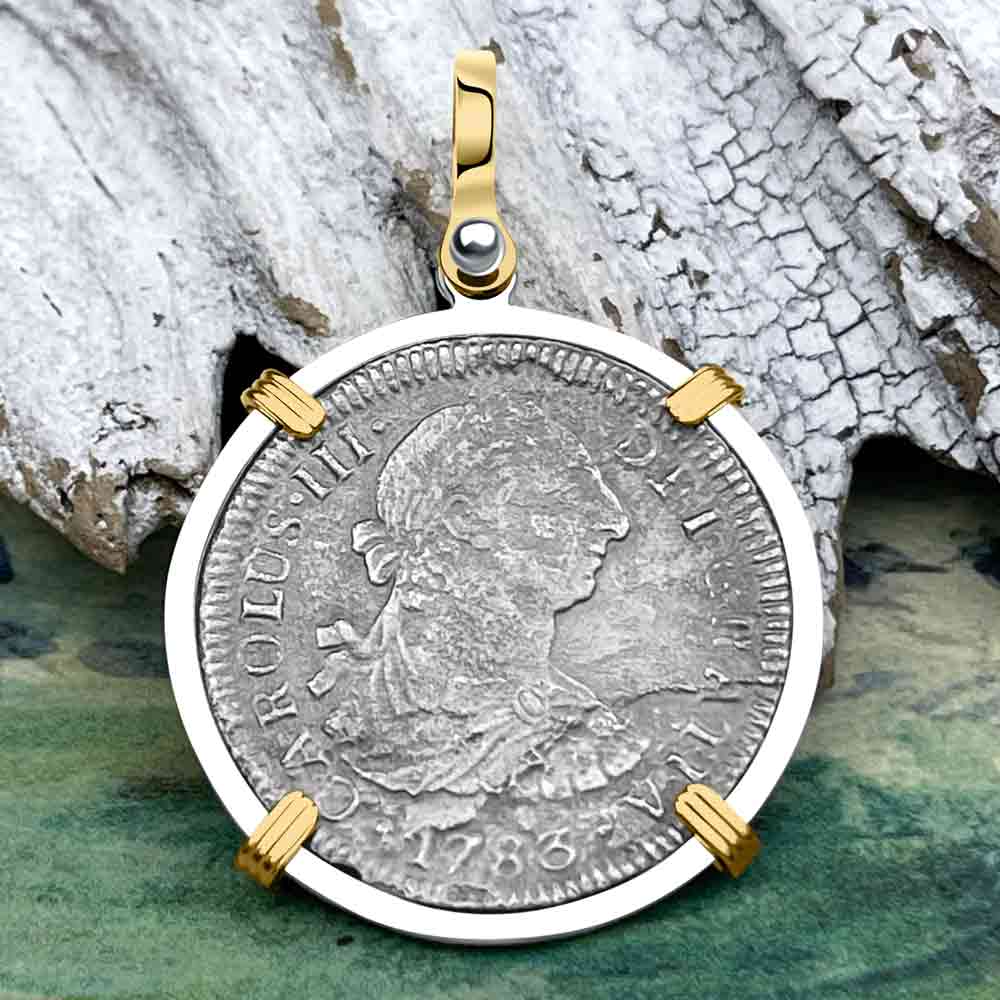 El Cazador Shipwreck 1783 2 Reale &quot;Piece of 8&quot; 14K Gold &amp; Silver Treasure Coin Pendant