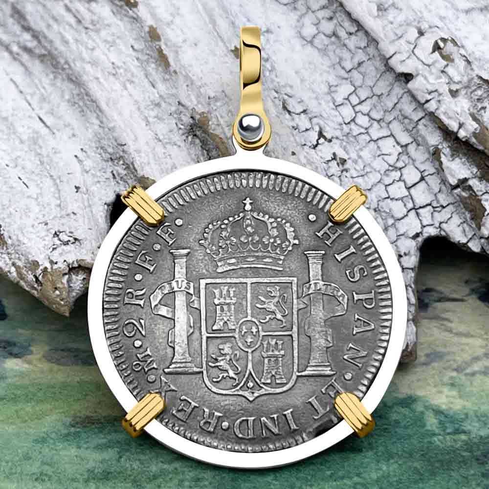 El Cazador Shipwreck 1783 2 Reale &quot;Piece of 8&quot; 14K Gold &amp; Silver Treasure Coin Pendant