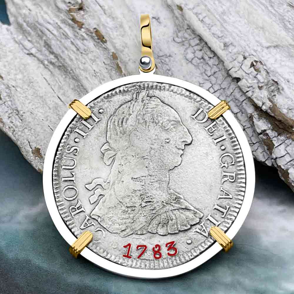 El Cazador Shipwreck 1783 8 Reale &quot;Piece of 8&quot; 14K Gold &amp; Silver Treasure Coin Pendant