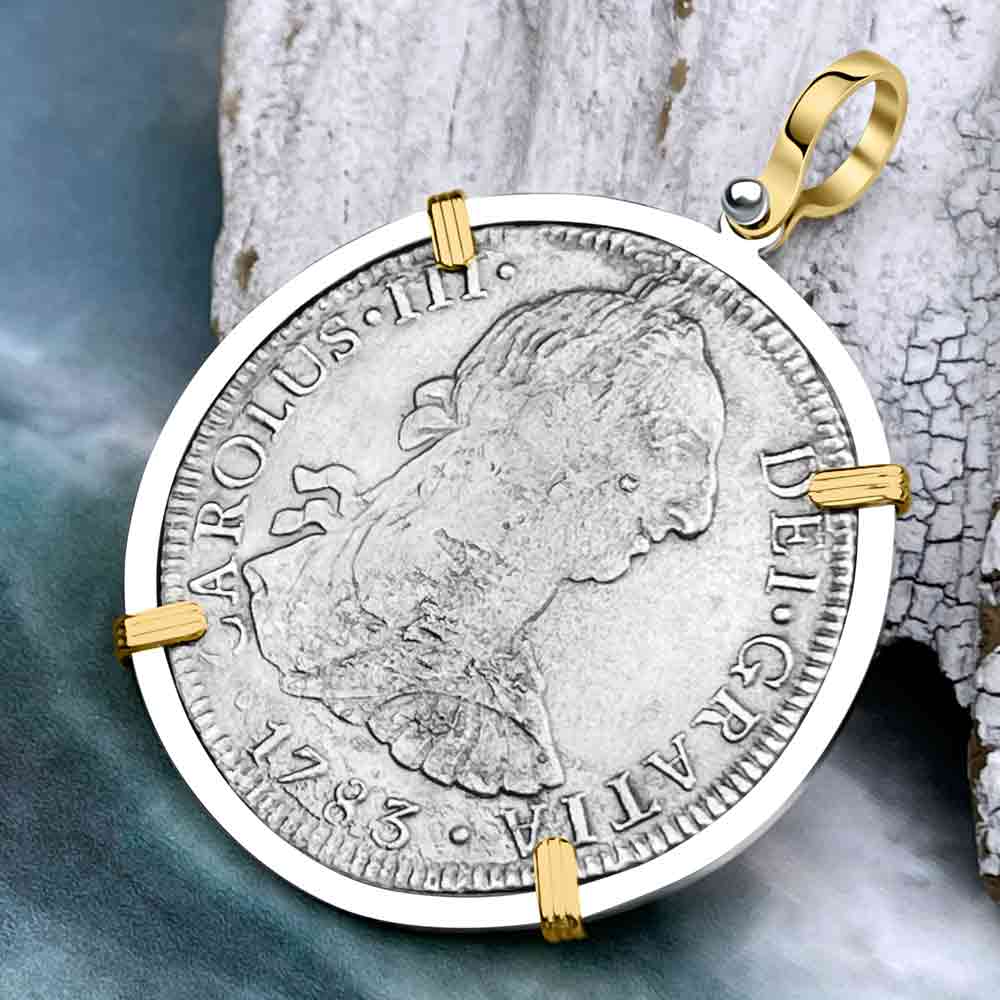 El Cazador Shipwreck 1783 8 Reale &quot;Piece of 8&quot; 14K Gold &amp; Silver Treasure Coin Pendant