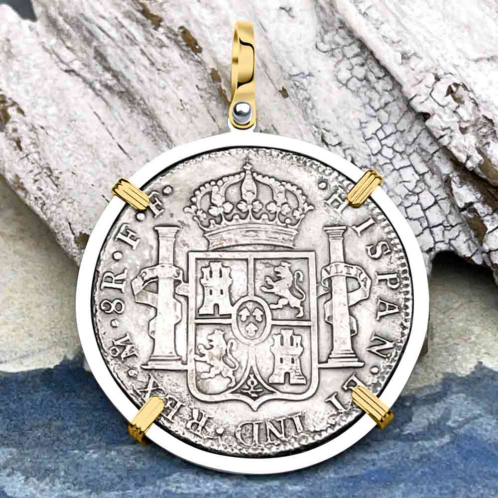 El Cazador Shipwreck 1783 8 Reale &quot;Piece of 8&quot; 14K Gold &amp; Silver Treasure Coin Pendant