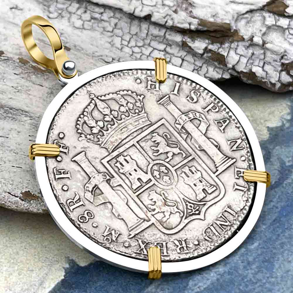 El Cazador Shipwreck 1783 8 Reale &quot;Piece of 8&quot; 14K Gold &amp; Silver Treasure Coin Pendant