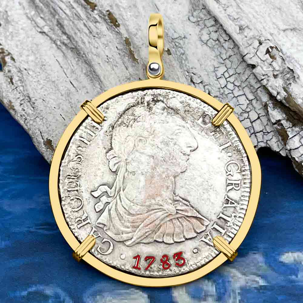 El Cazador Shipwreck 1783 8 Reale &quot;Piece of 8&quot; 14K Gold Treasure Coin Pendant