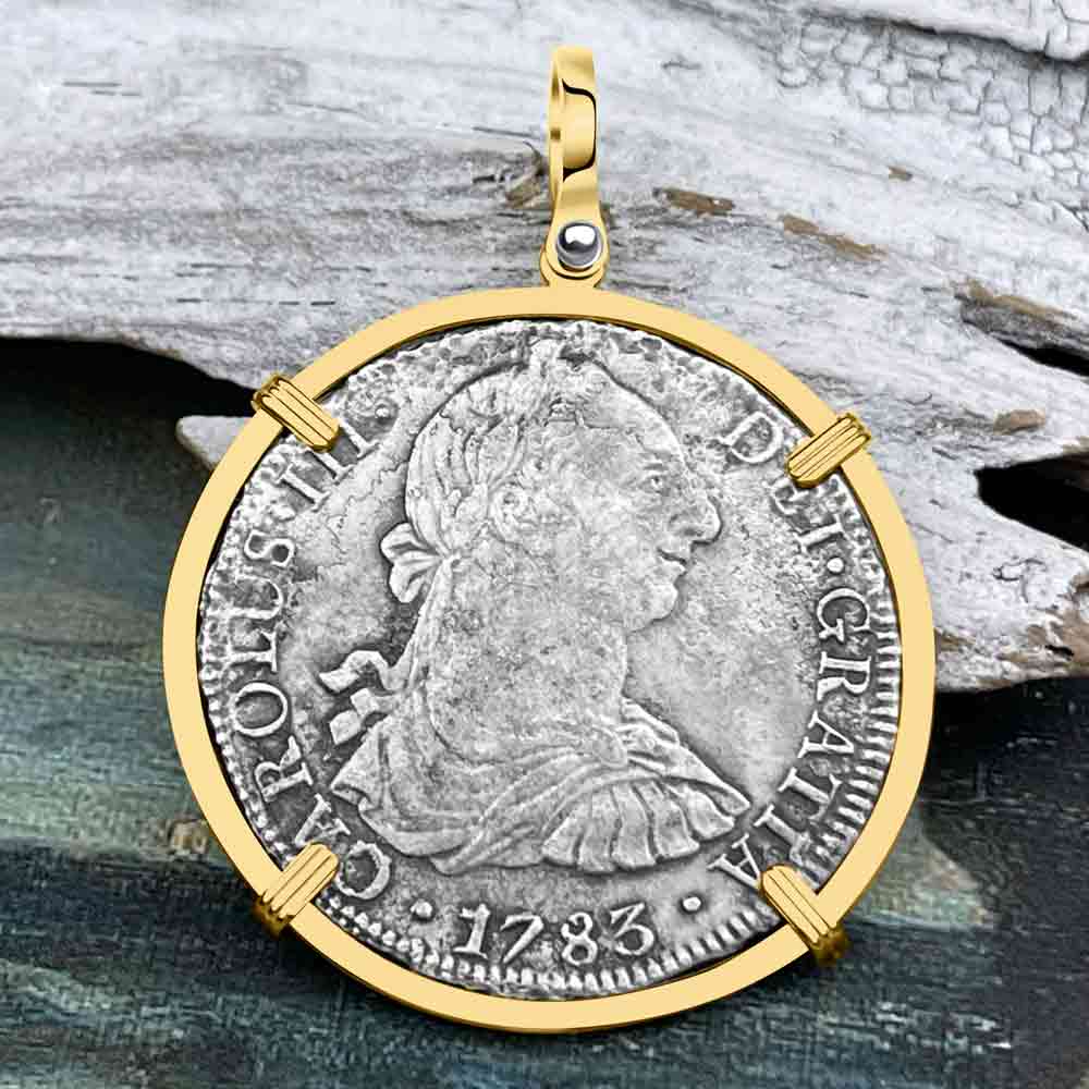 El Cazador Shipwreck 1783 8 Reale &quot;Piece of 8&quot; 14K Gold Treasure Coin Pendant