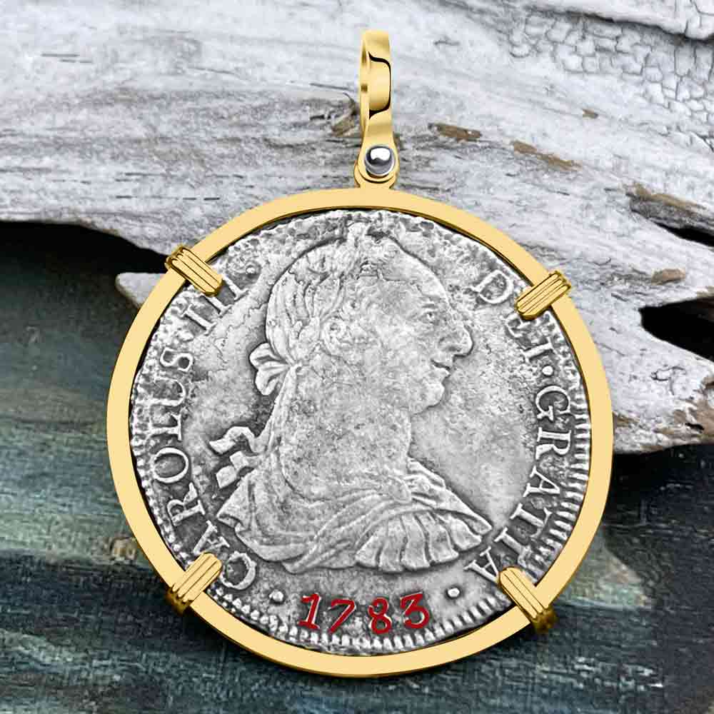 El Cazador Shipwreck 1783 8 Reale &quot;Piece of 8&quot; 14K Gold Treasure Coin Pendant