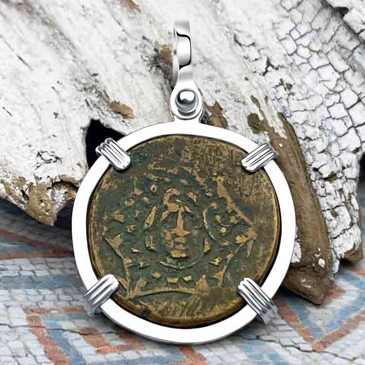 Ancient Greek Medusa &amp; Nike Protection and Victory Bronze Coin 120 BC Sterling Silver Pendant