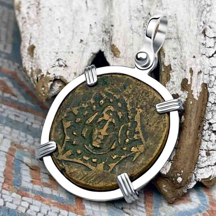 Ancient Greek Medusa &amp; Nike Protection and Victory Bronze Coin 120 BC Sterling Silver Pendant