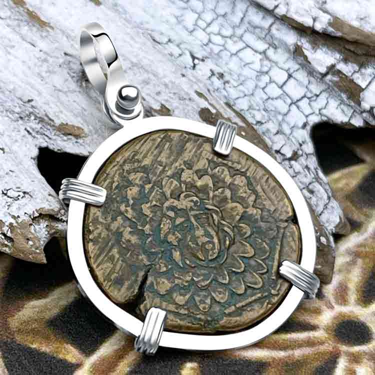 Ancient Greek Medusa &amp; Nike Protection and Victory Bronze Coin 120 BC Sterling Silver Pendant