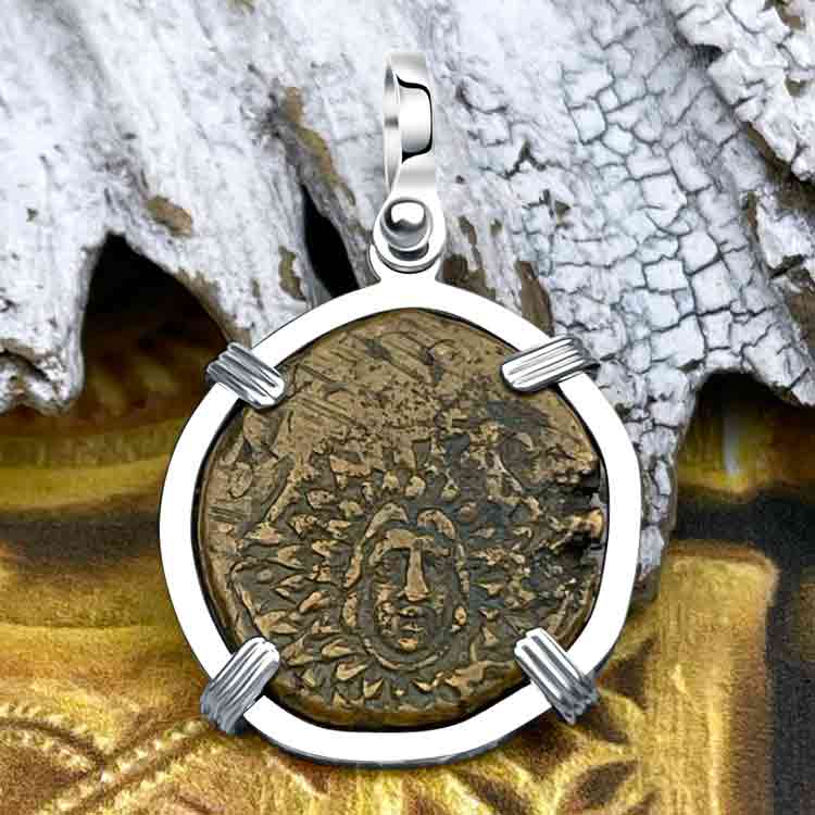 Ancient Greek Medusa &amp; Nike Protection and Victory Bronze Coin 120 BC Sterling Silver Pendant