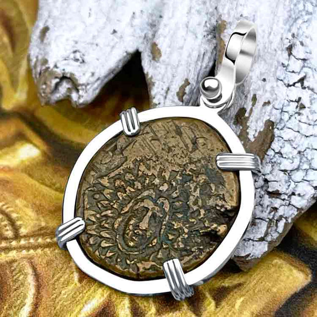Ancient Greek Medusa & Nike Protection and Victory Bronze Coin 120 BC Sterling Silver Pendant