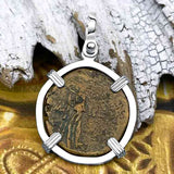 Ancient Greek Medusa & Nike Protection and Victory Bronze Coin 120 BC Sterling Silver Pendant