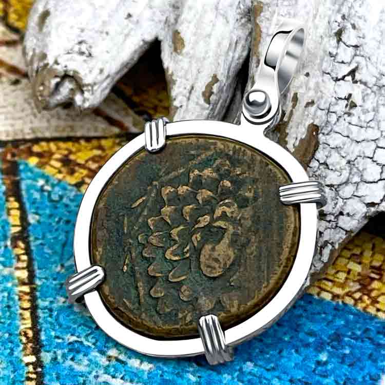 Ancient Greek Medusa &amp; Nike Protection and Victory Bronze Coin 120 BC Sterling Silver Pendant