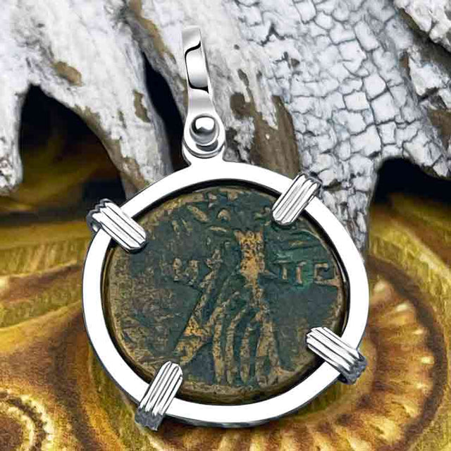Ancient Greek Medusa & Nike Protection and Victory Bronze Coin 120 BC Sterling Silver Pendant
