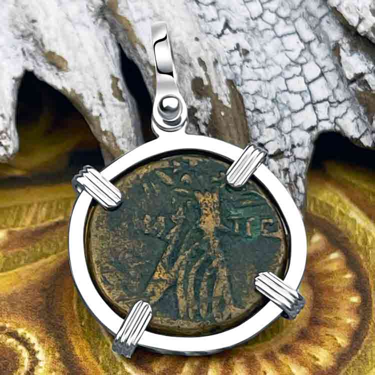 Ancient Greek Medusa &amp; Nike Protection and Victory Bronze Coin 120 BC Sterling Silver Pendant