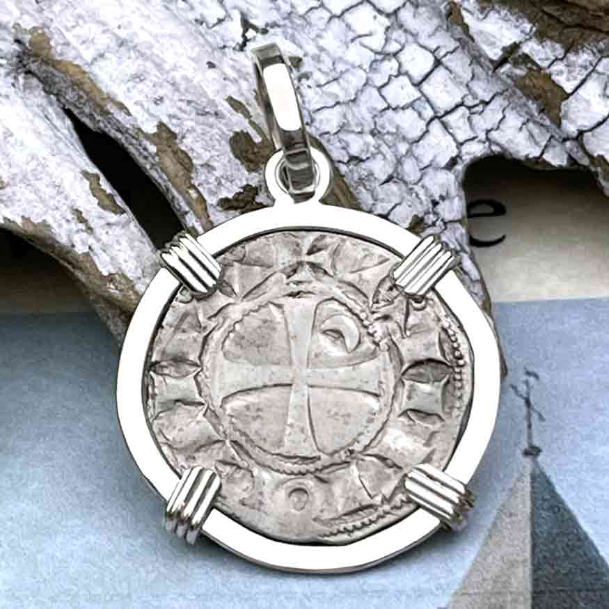 Templar Knights Era Antioch Crusader Medieval Silver Denier &quot;Helmet Head&quot; Coin of the Crusades Sterling Silver Pendant