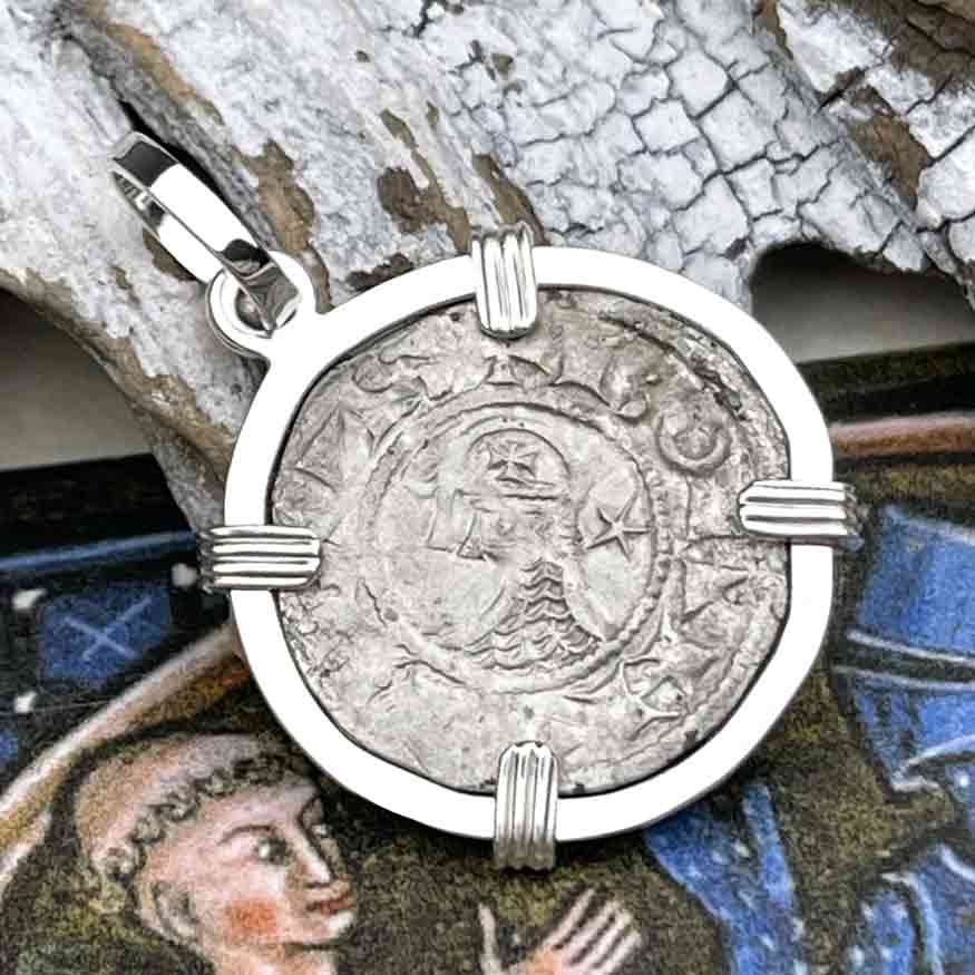 Templar Knights Era Antioch Crusader Medieval Silver Denier &quot;Helmet Head&quot; Coin of the Crusades Sterling Silver Pendant