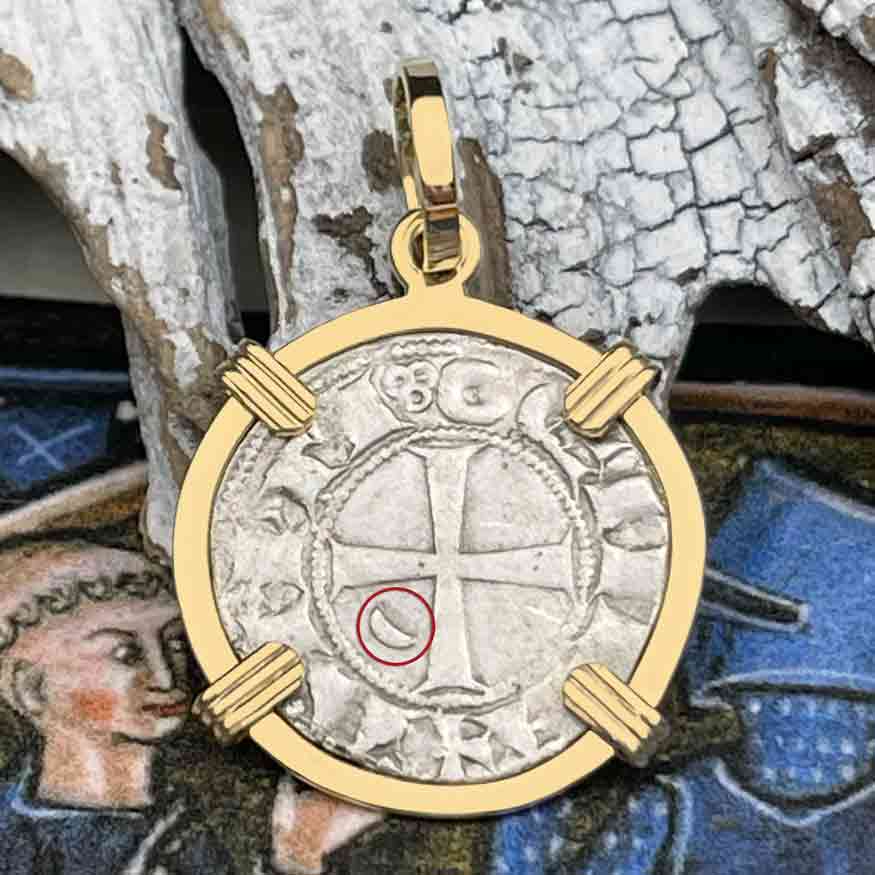 Templar Knights Era Antioch Crusader Medieval Silver Denier &quot;Helmet Head&quot; Coin of the Crusades 14K Gold Pendant