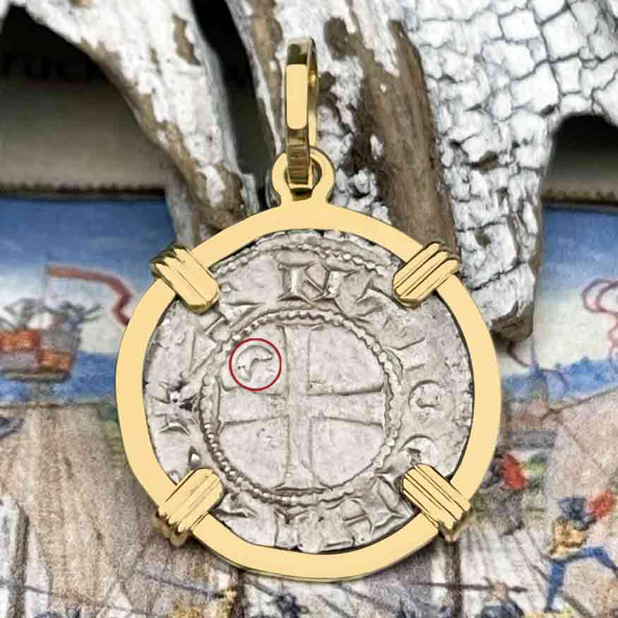 Templar Knights Era Antioch Crusader Medieval Silver Denier &quot;Helmet Head&quot; Coin of the Crusades 14K Gold Pendant