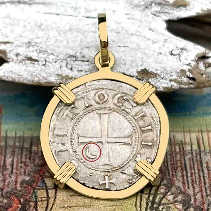 Templar Knights Era Antioch Crusader Medieval Silver Denier &quot;Helmet Head&quot; Coin of the Crusades 14K Gold Pendant