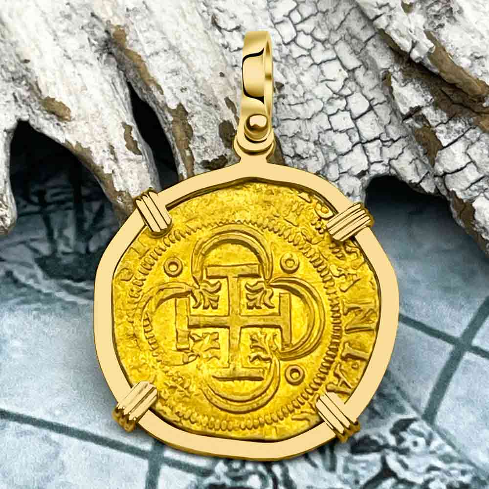 Circa 1560 Unknown Shipwreck 22K Gold 1 Escudo - the Legendary Pirate Era Doubloon 18K Gold Pendant