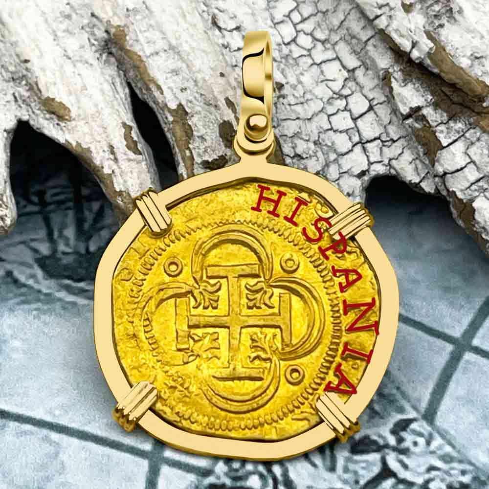 Circa 1560 Unknown Shipwreck 22K Gold 1 Escudo - the Legendary Pirate Era Doubloon 18K Gold Pendant