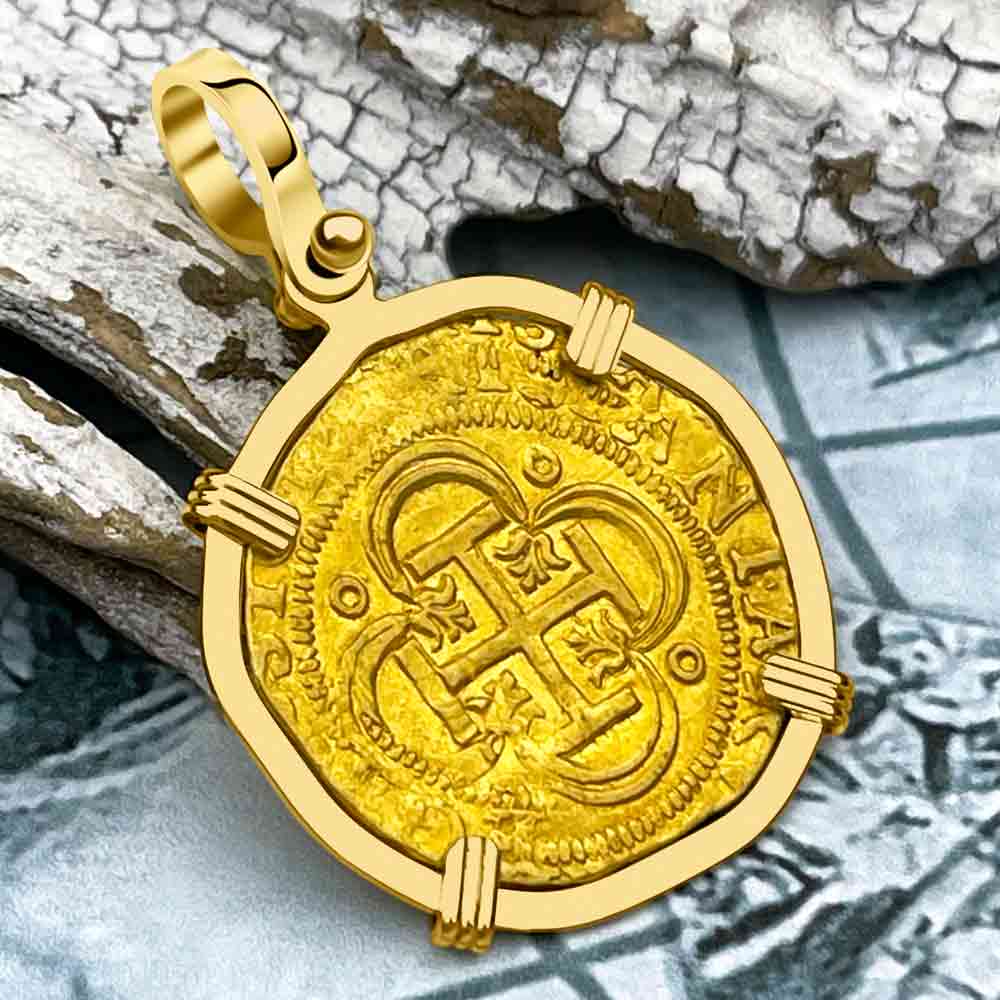 Circa 1560 Unknown Shipwreck 22K Gold 1 Escudo - the Legendary Pirate Era Doubloon 18K Gold Pendant