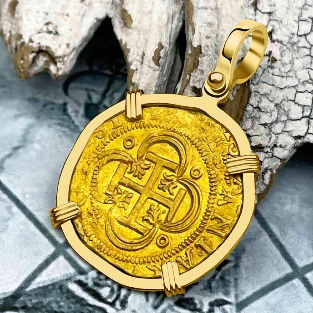 Circa 1560 Unknown Shipwreck 22K Gold 1 Escudo - the Legendary Pirate Era Doubloon 18K Gold Pendant