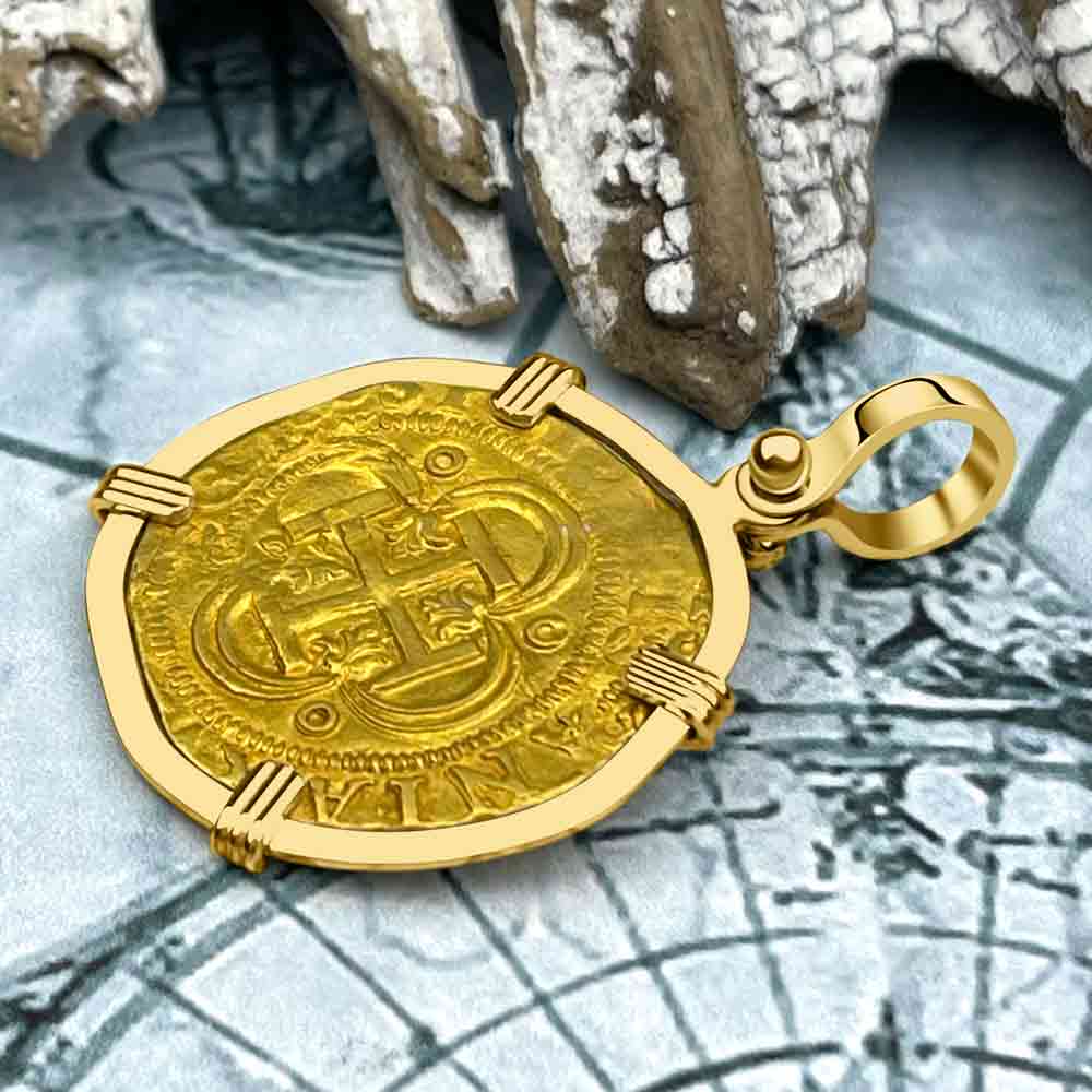 Circa 1560 Unknown Shipwreck 22K Gold 1 Escudo - the Legendary Pirate Era Doubloon 18K Gold Pendant