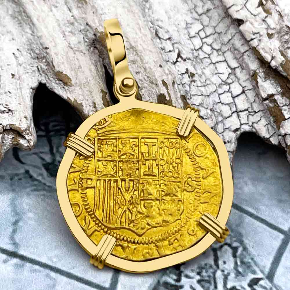 Circa 1560 Unknown Shipwreck 22K Gold 1 Escudo - the Legendary Pirate Era Doubloon 18K Gold Pendant