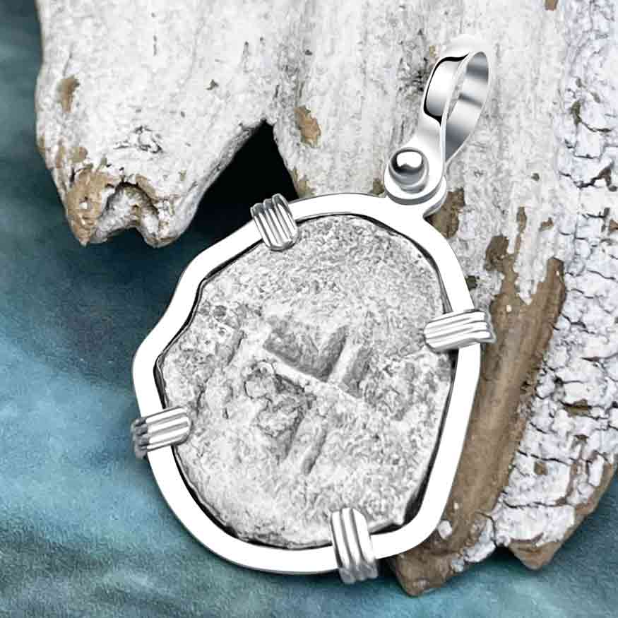 1715 Fleet Shipwreck Spanish 1 Reale &quot;Piece of 8&quot; Sterling Silver Pendant