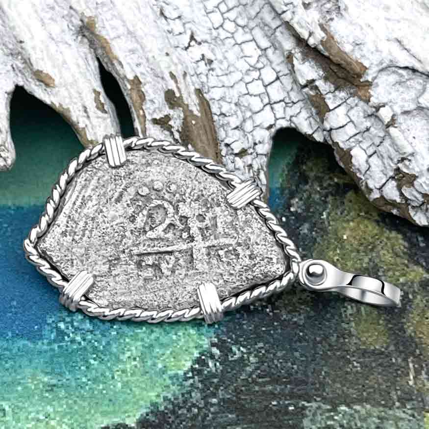 1715 Fleet Shipwreck Spanish 2 Reale &quot;Piece of 8&quot; Sterling Silver Pendant