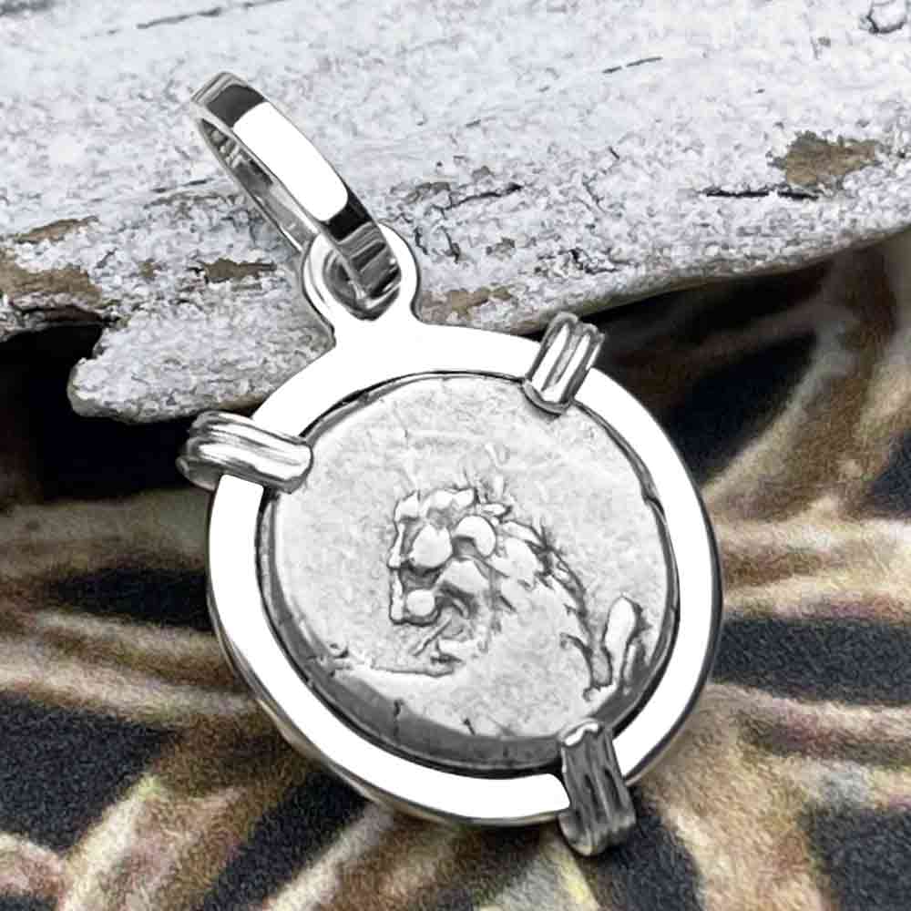 Ancient Greek Lion Hemidrachm 400 BC Sterling Silver Pendant