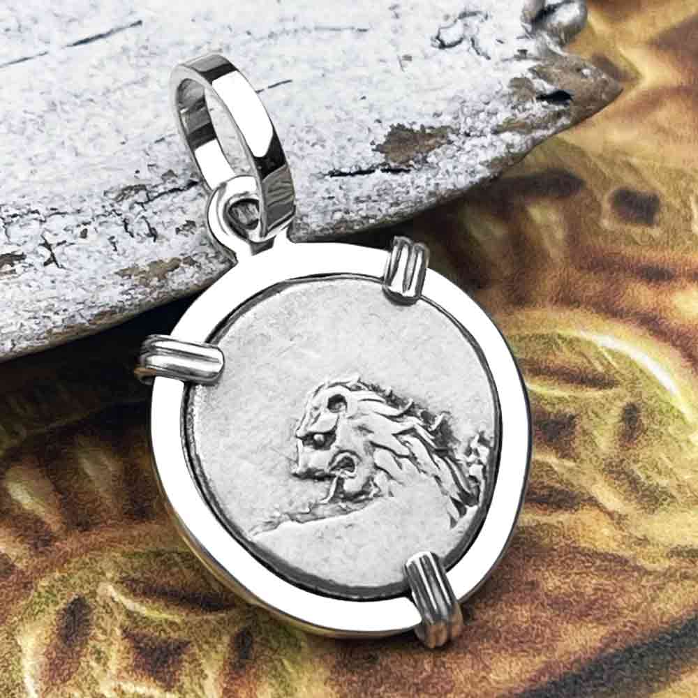 Ancient Greek Lion Hemidrachm 400 BC Sterling Silver Pendant