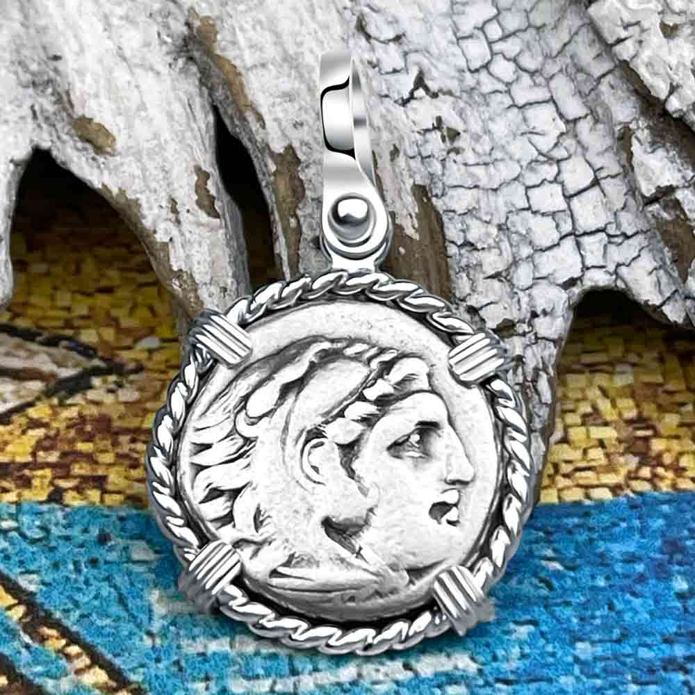 Ancient Greek Alexander the Great Silver Drachm Coin Sterling Silver Pendant