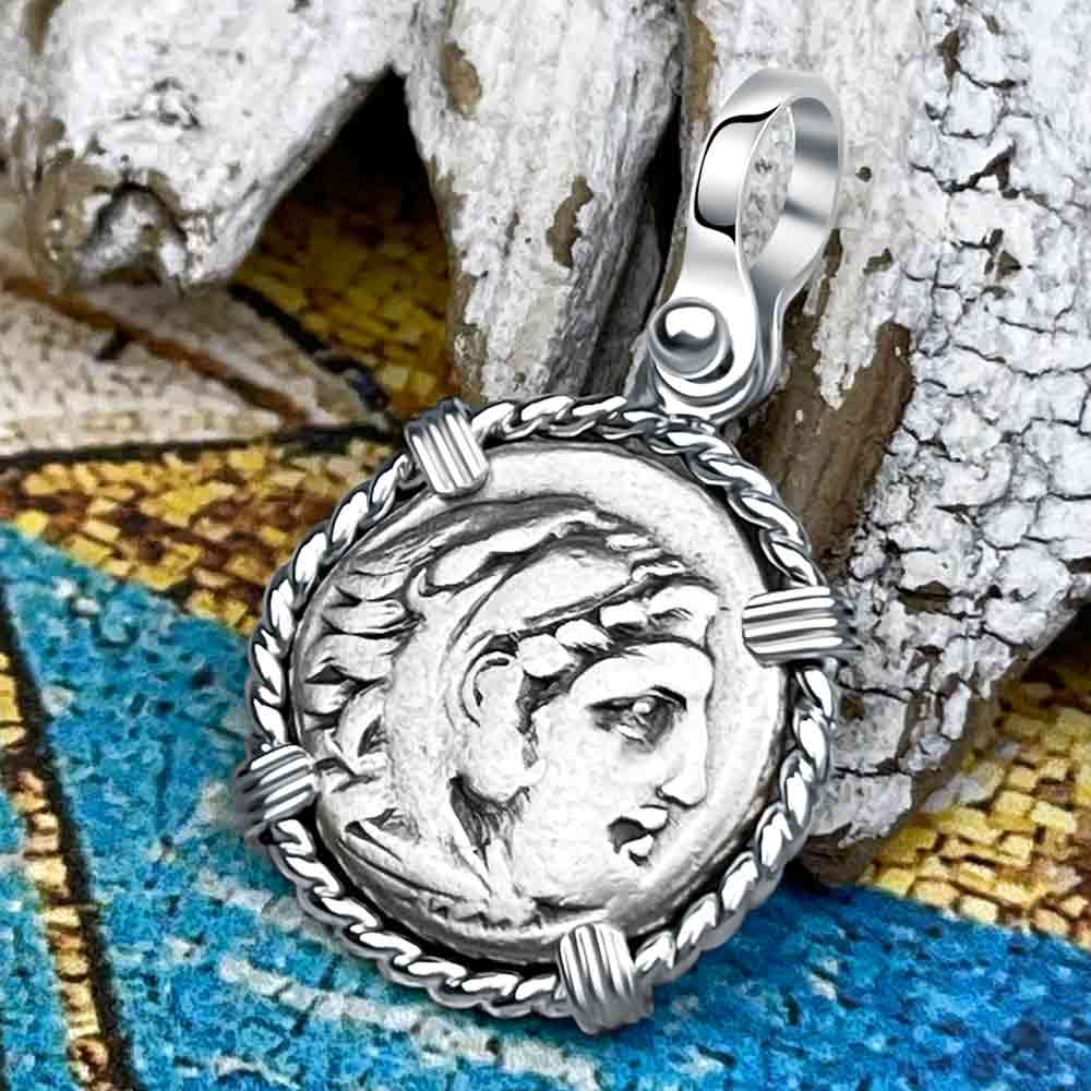 Ancient Greek Alexander the Great Silver Drachm Coin Sterling Silver Pendant