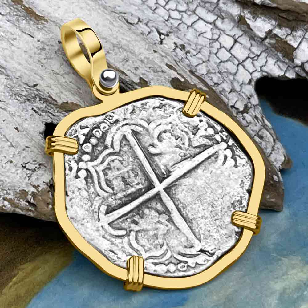 STUNNING Mel Fisher&#39;s Atocha Rare 2 Reale Shipwreck Coin 14K Solid Gold Pendant